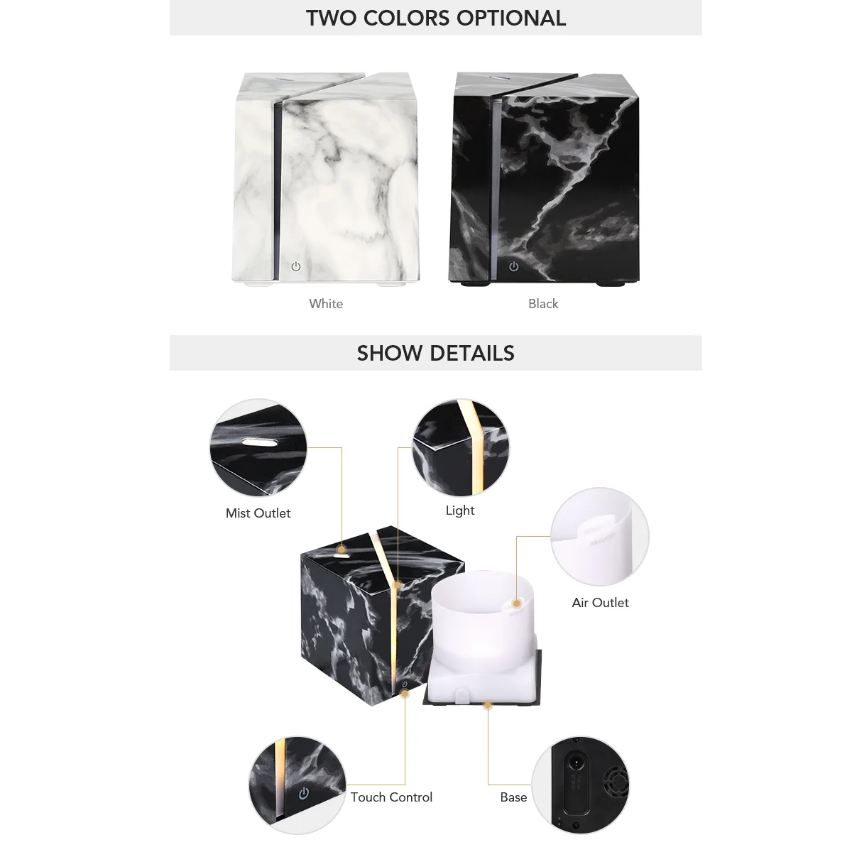 Aroma Diffuser - für ätherische Öle - Marmoroptik schwarz – Bild 4